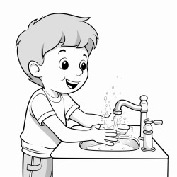 a kid rubbing and washing his hands under the tap water