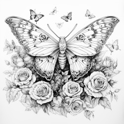 roses correlated with death moth in front of the moon