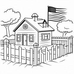 american flag white fence and a barn