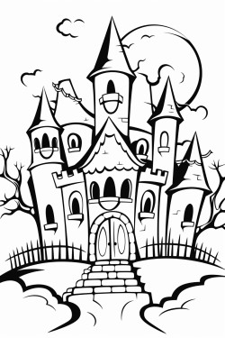 spooky castle with ghosts and vampire