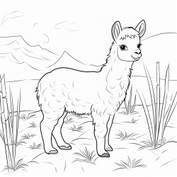 alpaca on a farm eating hay or grass