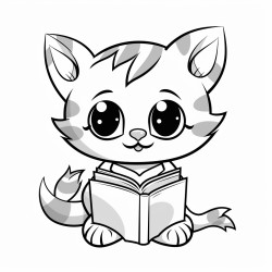 nonoline kitty cat reading a book bold lines