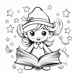 make me a simple drawing with back bold lines and white background about a magic spells book