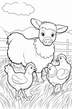 cuckoo bird lamb and cow play in the grass