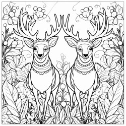 cozy christmas gifts  reindeers coloring book page no colors black and bold lines