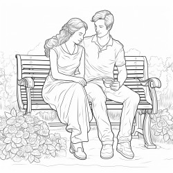 a couple sitting on a bench coloring page