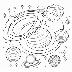 a group of planets including saturn with its rings in a simple and fun layout for a childrens spacethemed coloring book
