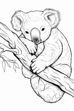 a sleepy koala sitting on a tree branch