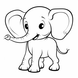 a simple single baby elephant with fine outlines and minimal shading in line art style