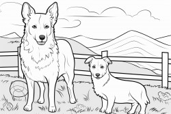 a border collie and a sheep under a solar panel in a field