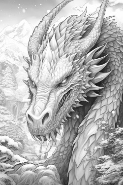 an ice dragon breathing out ice with a snowy background