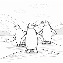 three penguins dancing on drift ice