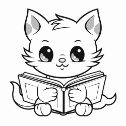 nonoline kitty cat reading a book bold lines