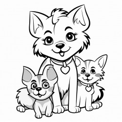 cat which play with a two dogs