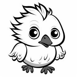 colouring black and white image of a cute chick  tiny wings oversized head with a small tuft of hair