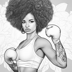woman with afro boxing