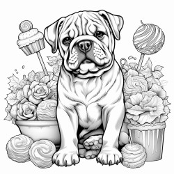 bulldog eating lolipop