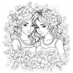 two brides surrounded by flowers