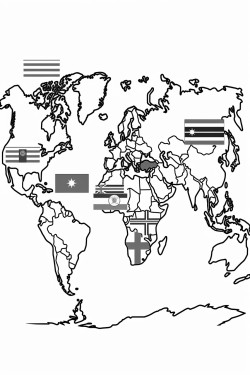 world countries in alphabetical order with its national flag designed into the country shape