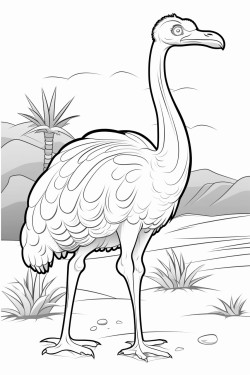 ostrich in the desert with a snake