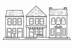 3 simple houses on a street