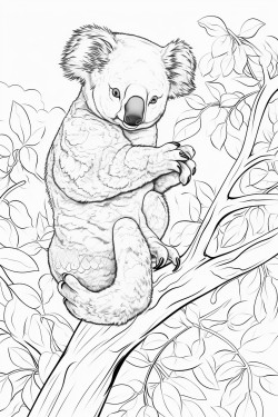 a sleepy koala sitting on a tree branch