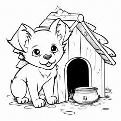 cute little dog inside a tiny house inside of a tree
