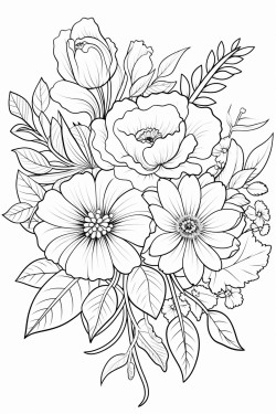a cute floral harmony coloring book vector white background black and white black drawing coloring page