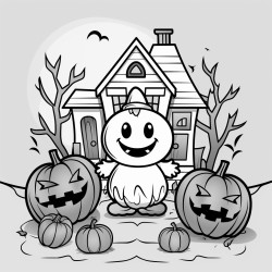 cutesy halloween picture with bold lines and easy to color
