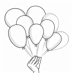 a hand that let some balloons go with the shape of the balloons of letters o m and a i want to see the full balloons