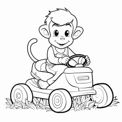 monkey riding on a lawn mower