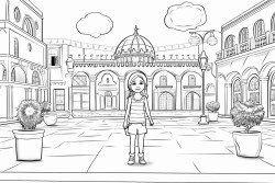 a mexican plaza with little girl