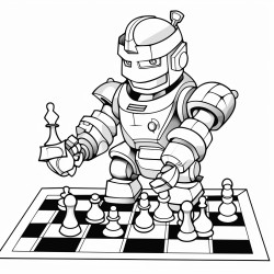 space robot playing chess