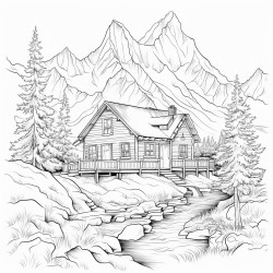mountain with cabin
