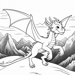 a ferocious dragon flying over snowy mountains