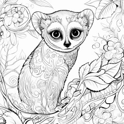 a java slow loris with amidst vibrant patterns inside of it no color no shading medium line coloring book