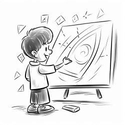 a student drawing shapes with chalk on a blackboard