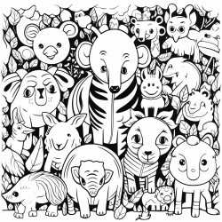 happy jungle kawaii animals advanced adult coloring page