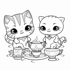 cite kawaii style kitties having a tea party