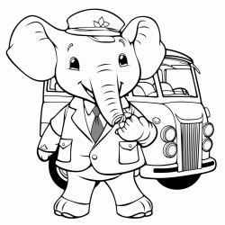 a elephant wearing a suit of bus driver