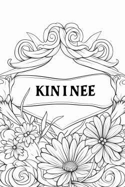 create an adult coloring page around the word kindness with an empty rounded rectangle at the bottom for text later