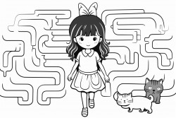 2d labyrinth where on one end is small girl and she has to find a route to cat