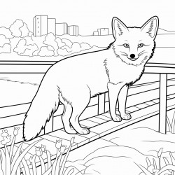 a red fox sitting on a bridge