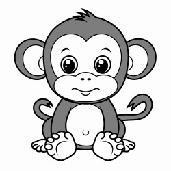 can you create a very simple baby cartoon ape with no background thick black lines