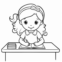 a girl sitting in a desk with a pencil in her hand