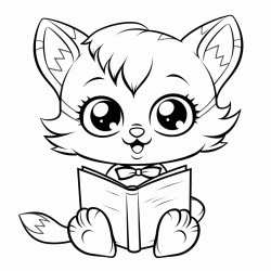 nonoline kitty cat reading a book bold lines
