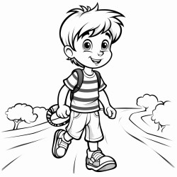 a boy walk on road zebra