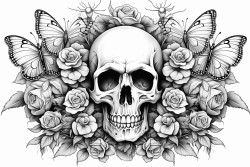 skull with butterflies