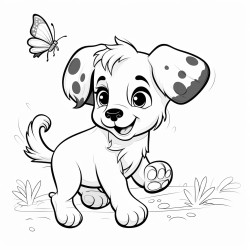 a puppy with nebulacolored fur chasing a butterfly