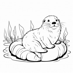 otter floating on its back with a shell on its belly